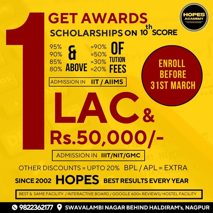 THIS YEAR YOU CAN AVAIL SCHOLARSHIP BASED ON YOUR 10TH PERCENTAGE.